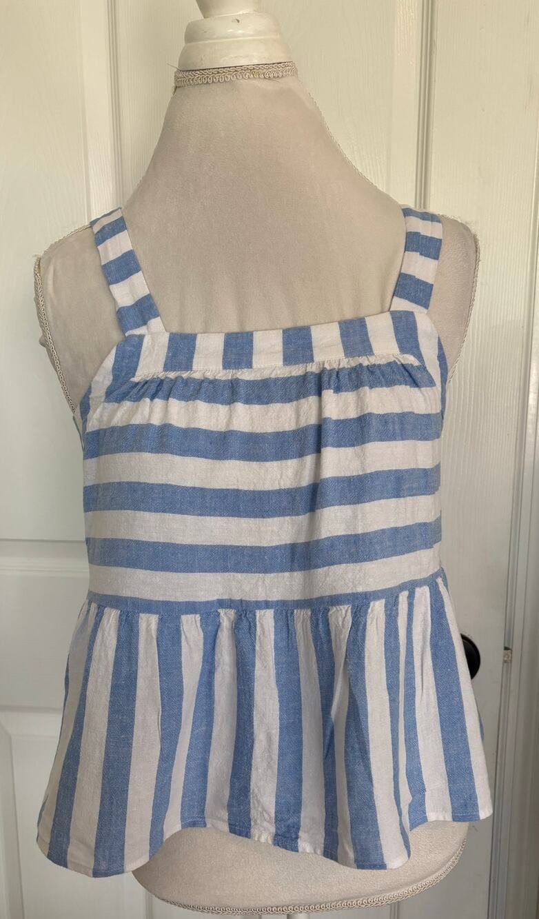 Loft XS Petite Striped Nautical Blue White Peplum Tank Top Shirt Summer